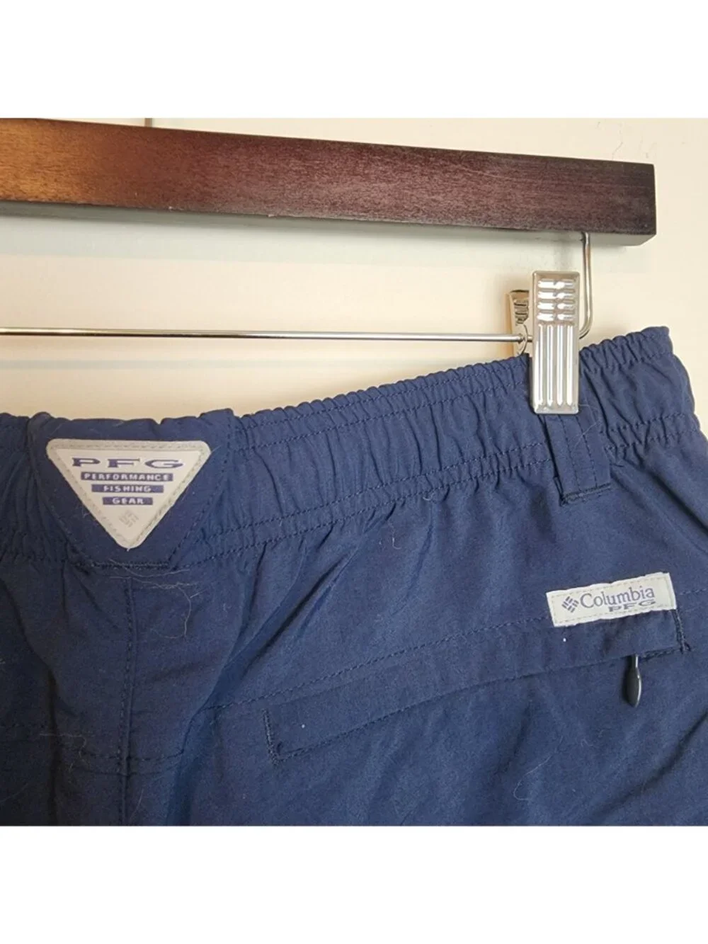 Columbia PFG Navy Blue Nylon Fishing Shorts Sz Small Mesh Lining Pockets